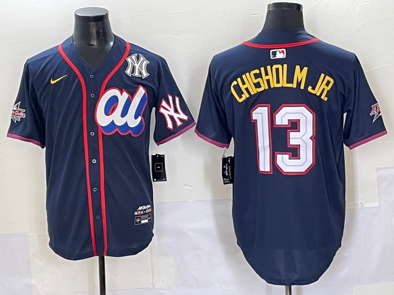 Men 2025 New York Yankees #13 Chisholm Jr Drak Blue All star Blank Blue Nike MLB Jersey style 8